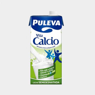 Leche semidesnatada PULEVA CALCIO brik 1L caja 6