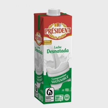 Leche desnatada PRESIDENT  1L brik caja 6